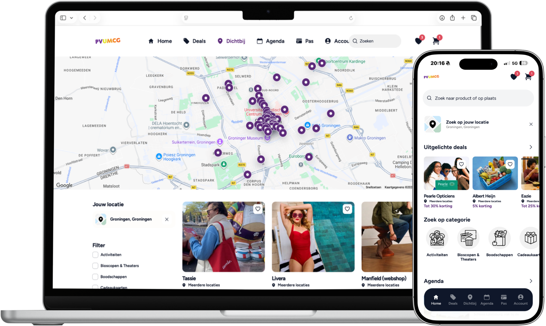Het CompanyPass-platform van PV UMCG op laptop en telefoon
