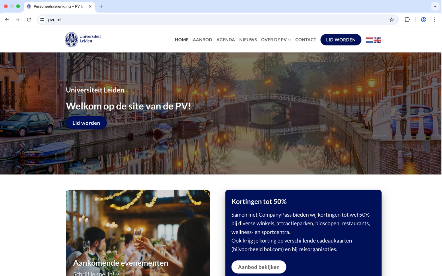 Website van Universiteit Leiden